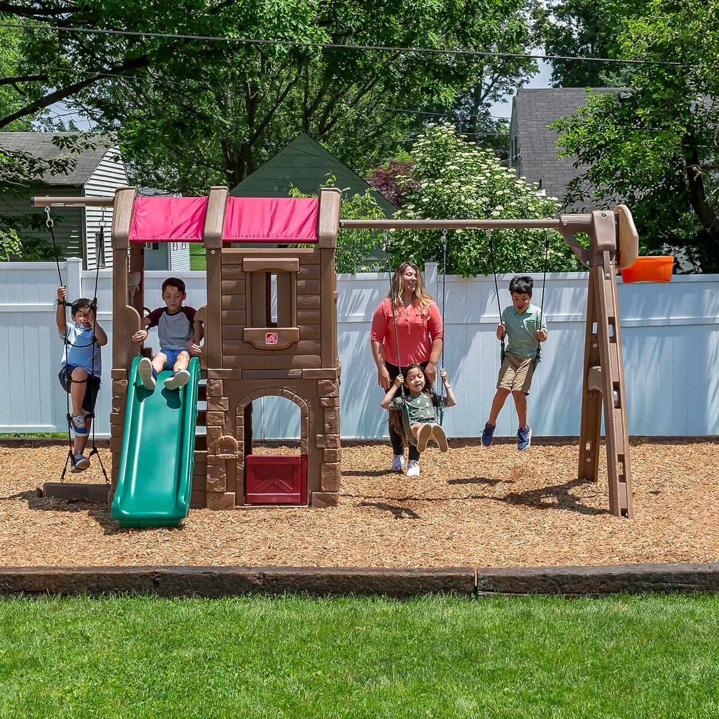 Step2 Adventure Lodge Play Center Climber and Slide, Two Story Clubhouse with Swings and Rope Ladder, Outdoor Playset for Kids 3+