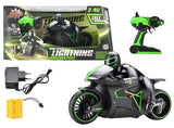 Crazon 1:18 High-Speed RC Motorcycle, Green, 2.4GHz Remote Control, Rechargeable Battery, 3+