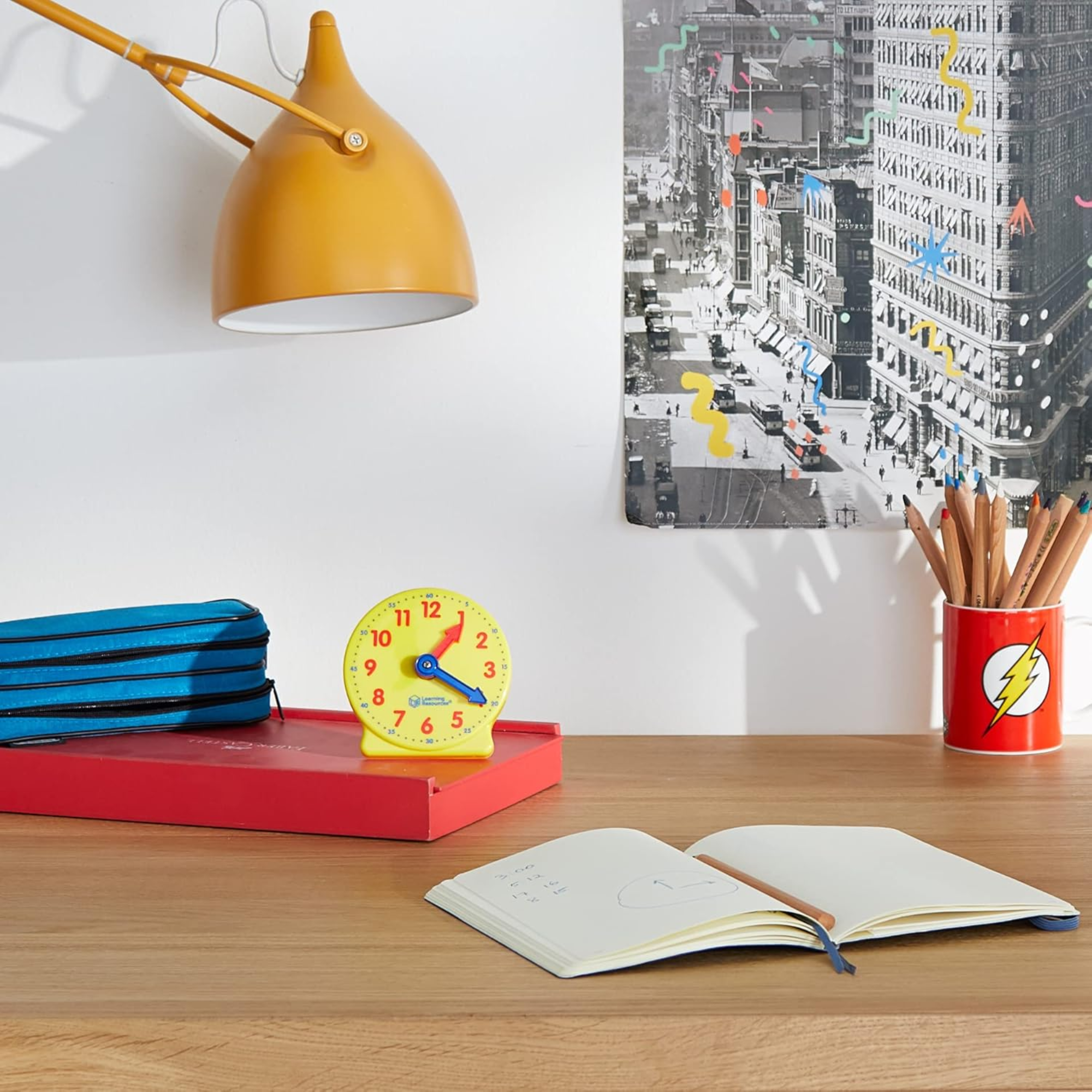 Learning Resources Big Time Mini Clock, 4 Inch Geared Teaching Clock with Color-Coded Hands, Time-Telling Educational Tool for Ages 5 and Up