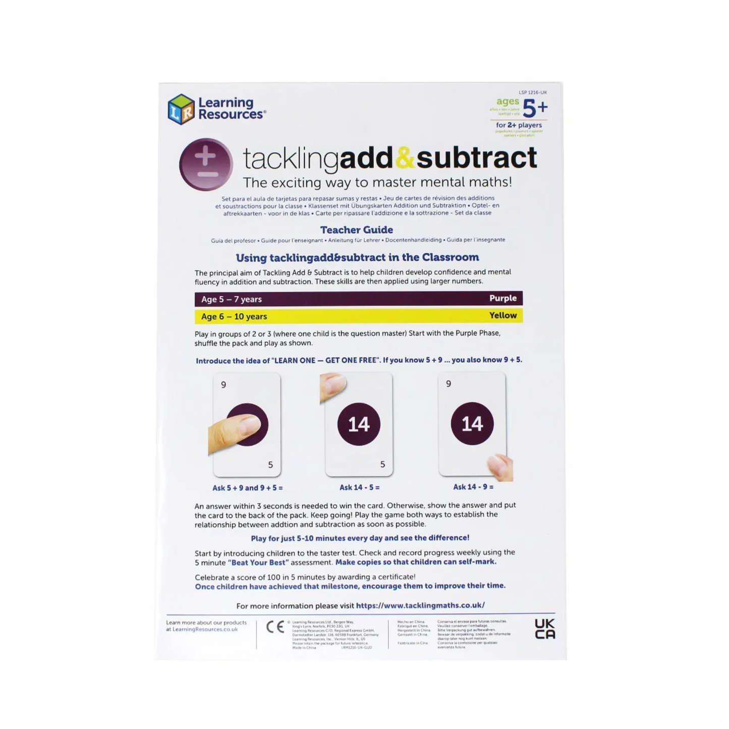 Learning Resources Tackling Add and Subtract Class Set, Maths Card Game for Building Mental Maths Fluency, Includes 10 Decks and Teacher Guide, Ages 5+