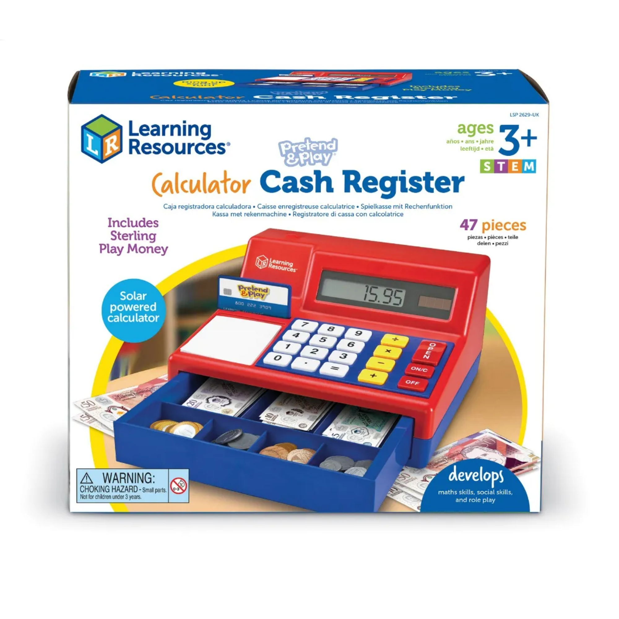 Learning Resources Pretend & Play Calculator Cash Register, UK Currency Toy Till with Play Money & Credit Card, Solar-Powered Calculator for Early Maths & Money Skills, Ages 3+