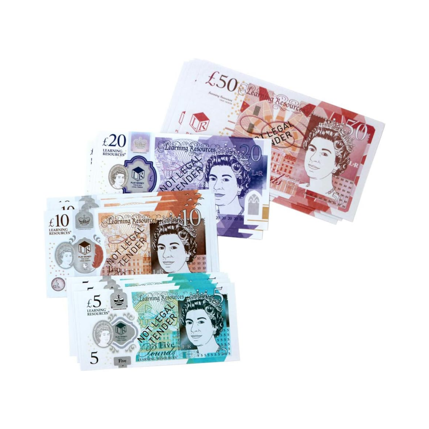 Learning Resources Play Money UK Assortment, Realistic Plastic Coins and Notes for Kids, 60-Piece Set, Includes Updated 2017 Coin Designs, Educational Money Toy for Ages 3+