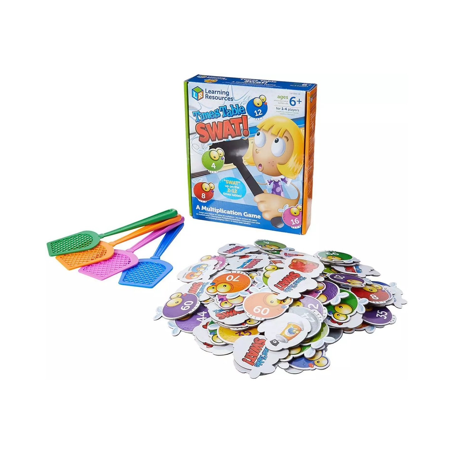 Learning Resources Times Table Swat!, Fun Multiplication Game for Kids, Practice 2-12 Times Tables, Includes 132 Colourful Flies, 4 Swatters & Activity Guide, For Ages 6+, Multilingual Instructions