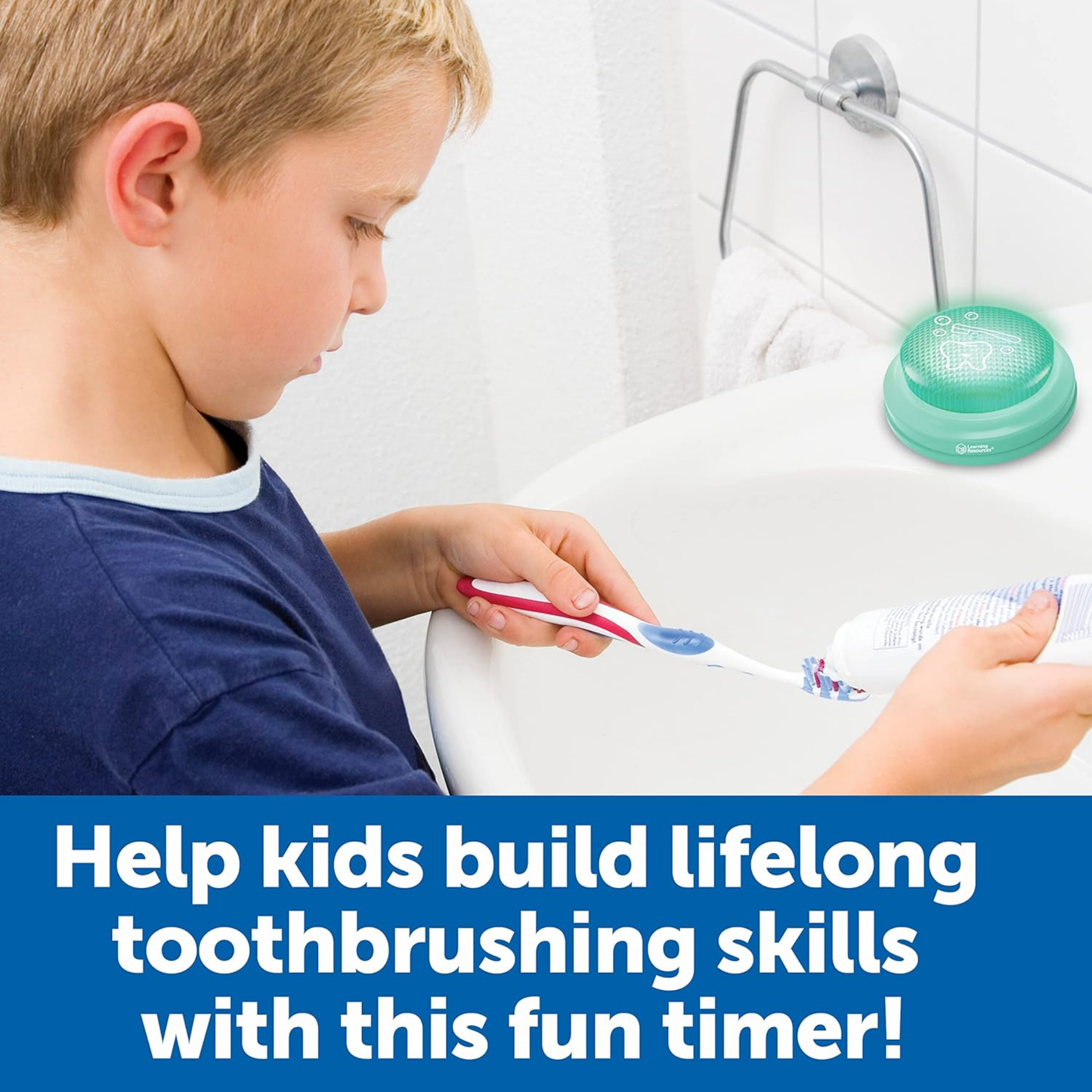 Learning Resources 2-Minute Toothbrush Timer, Fun Light-Up Timer for Kids to Encourage Healthy Brushing Habits, Includes Multilingual Guide