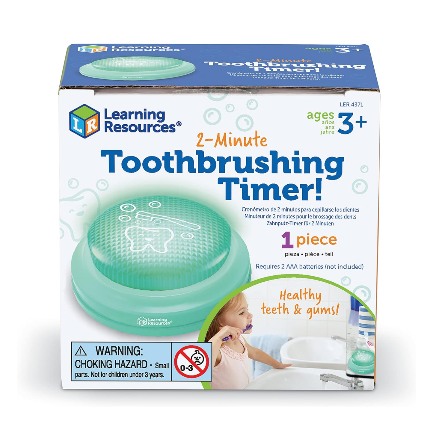 Learning Resources 2-Minute Toothbrush Timer, Fun Light-Up Timer for Kids to Encourage Healthy Brushing Habits, Includes Multilingual Guide