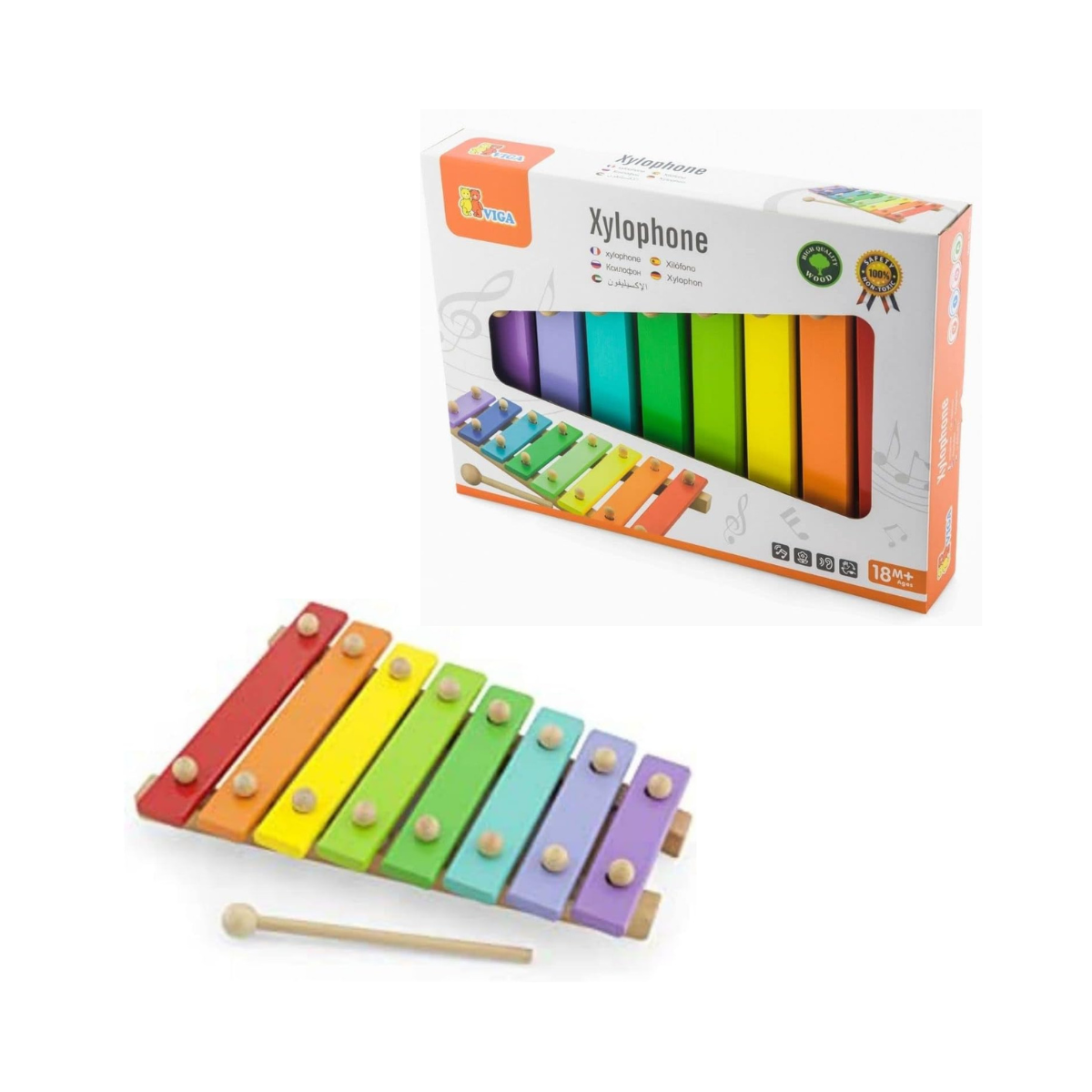 Glooke Selected Viga Wooden Xylophone - Educational MUSical Instrument Toy For Kids Ages 1+ Year, Multi-Coloured