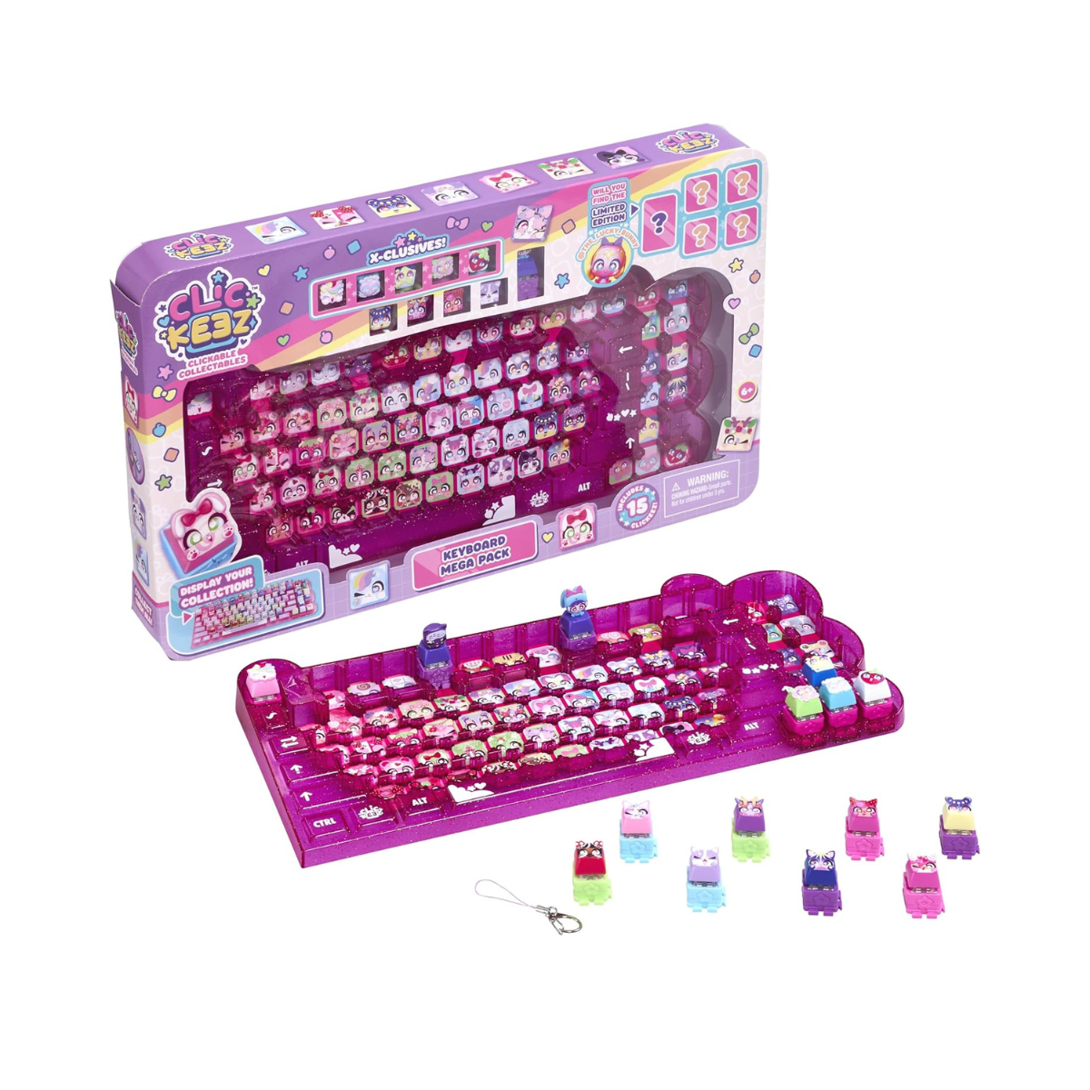 Clickeez Keyboard Mega Pack Collectible Fidget Key Caps Set with Storage Keyboard and 15 Clickable Characters Stress Relief Sensory Toy for Kids Ages 6+