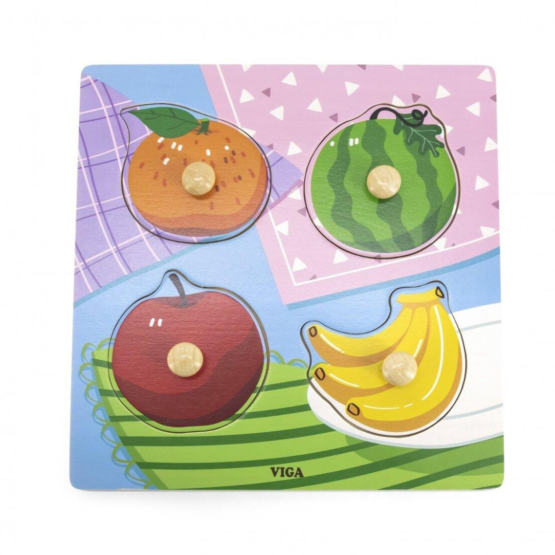 Viga Fruits, 4 Piece Knob Puzzle, Montessori Wooden Toy, Develops Sensory, Cognitive & Fine Motor Skills, Non-Toxic & Eco-friendly Kids Educational Toy, Suitable for Boys & Girls Aged 12M+