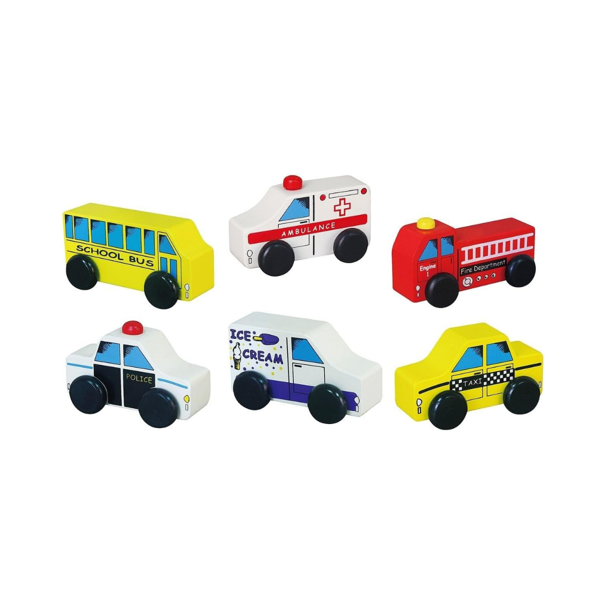 Viga Wooden City Vehicles Toy Set 6 Piece, Multicolor Wooden Cars for Kids, Educational Pretend Play Vehicles for Toddlers