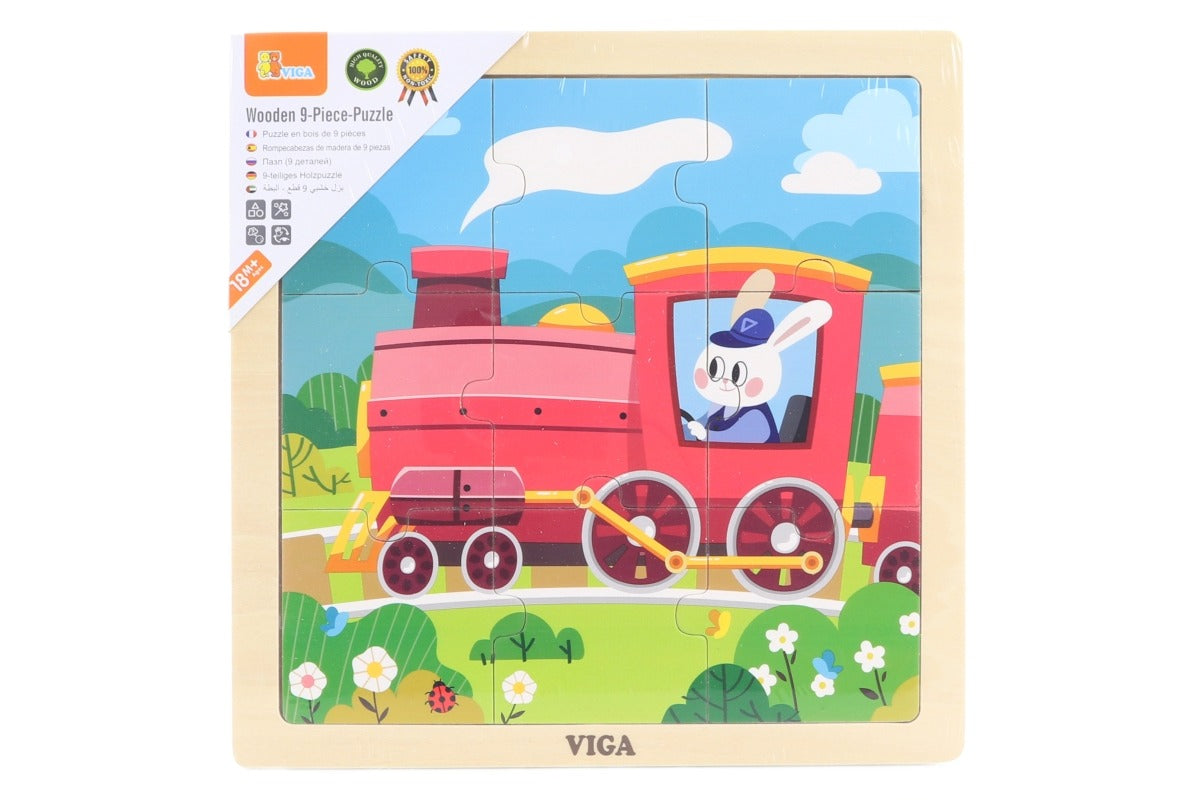 Viga Train, 9 Piece Jigsaw Puzzle, Montessori Wooden Toy, Develops Sensory, Cognitive & Fine Motor Skills, Non-Toxic & Eco-friendly Kids Educational Toy, Suitable for Boys and Girls Aged 18M+