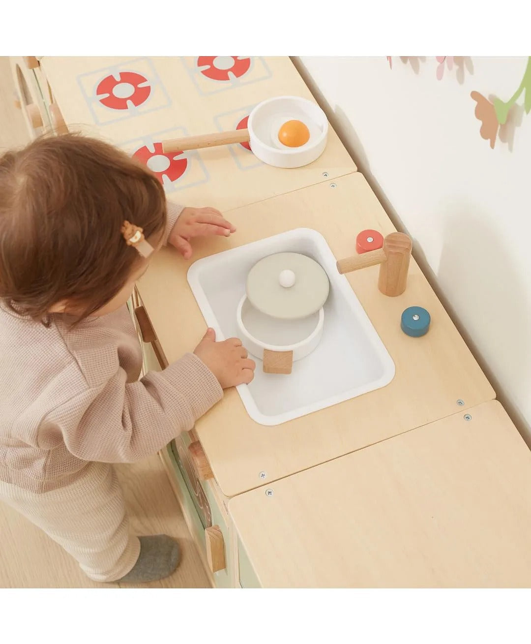 PolarB Sage Green Wooden Toddler Kitchen Playset for Ages 18 Months and Up, Includes Fridge, Stove, Sink, Dishwasher and Washing Machine, Encourages Imaginative and Social Play