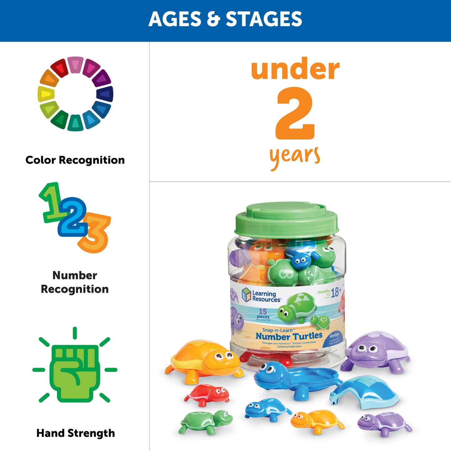 Learning Resources Snap-n-Learn Number Turtles, Early Maths Learning Toy for Number, Shape Recognition, and Fine Motor Skills, Ages 2+