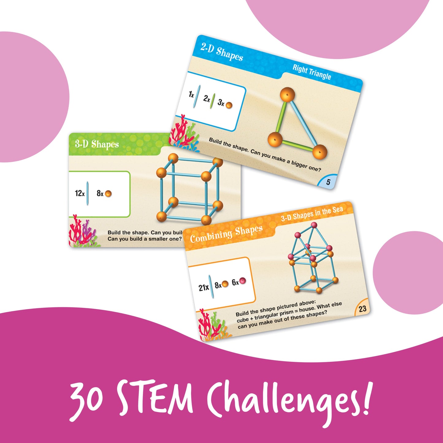 Learning Resources Dive Into Shapes Sea and Build Geometry Set, 2D and 3D Shape Building Kit with Activity Cards, Ages 6 Plus