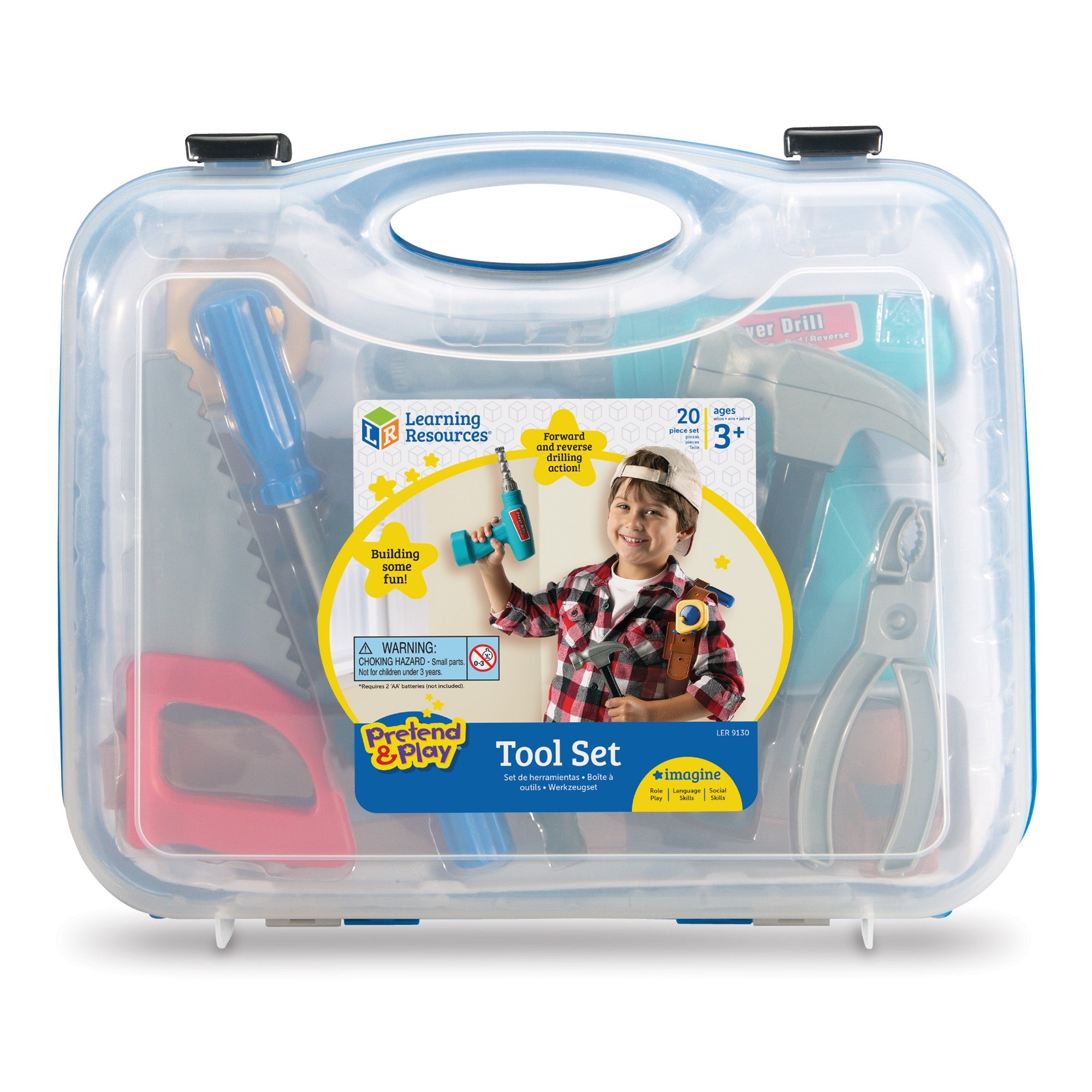 Learning Resources Pretend & Play Work Belt Tool Set, Kids Tool Kit with Battery-Powered Drill and Carry Case, Imaginative Role Play for Ages 3+