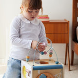 PolarB 8-in-1 Wooden Activity Cube for Toddlers, Sensory Learning Toy with Xylophone, Shape Sorter, Bead Maze, Mirror, Blackboard and More, Develops Fine Motor Skills and Creativity
