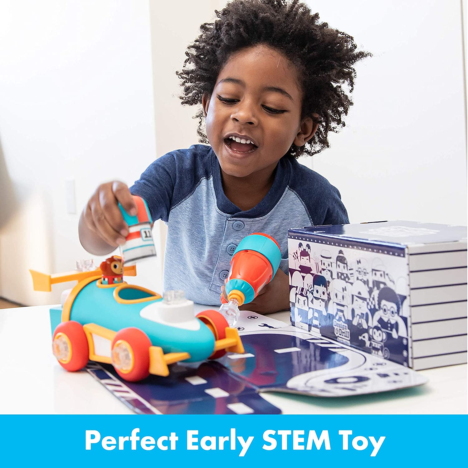 Learning Resources Design and Drill Bolt Buddies Race Car, STEM Construction Toy with Kid-Friendly Power Drill and Figures, Ages 3 Plus