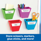 Learning Resources Magnetic Create-a-Space Storage Bins (Set of 4), Vibrant, Multi-Compartment Organizers for Classroom, Office, or Homework Station, Includes Wipe-Clean Labels (9cm x 5cm Each)