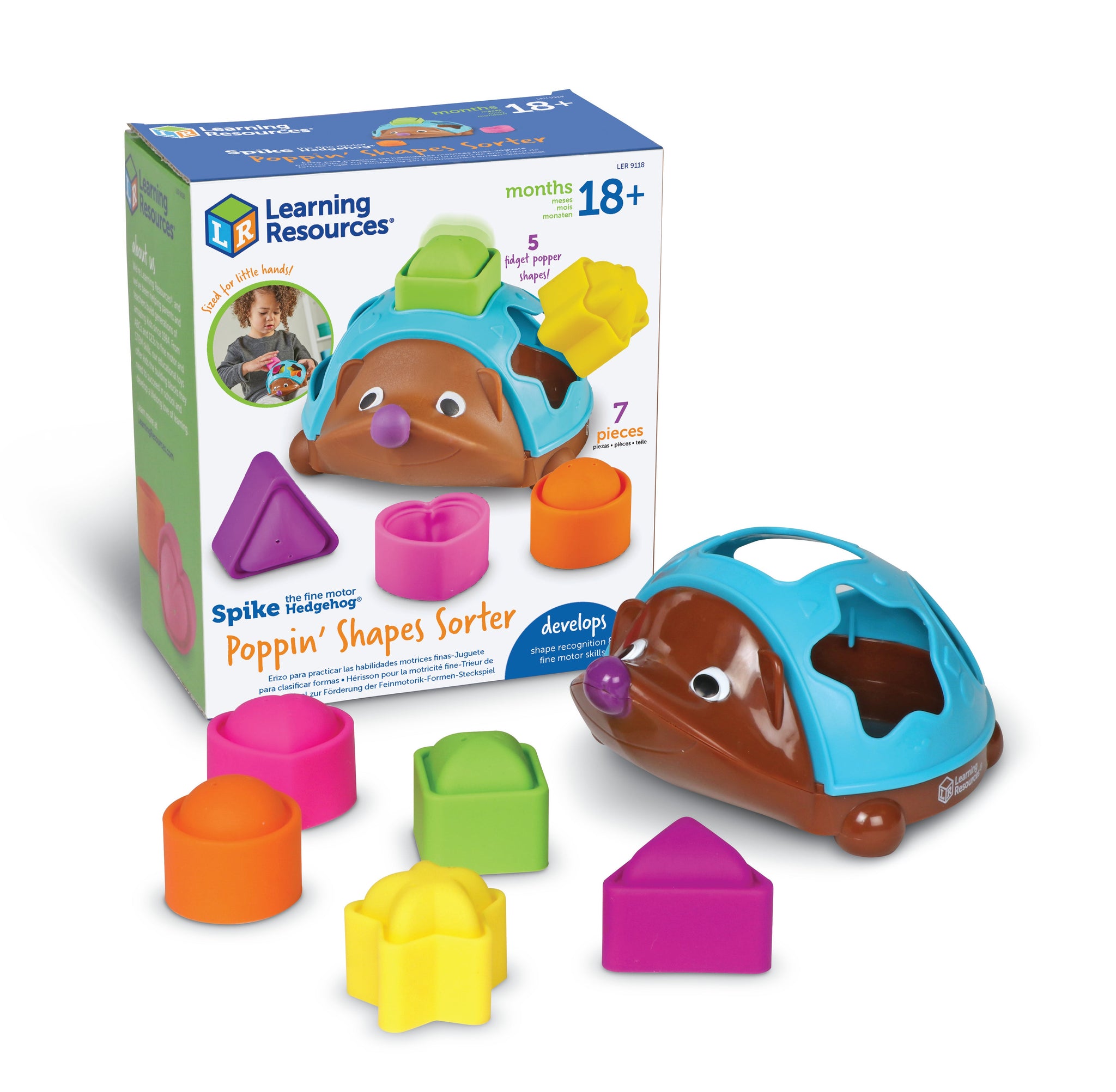 Learning Resources Spike The Fine Motor Hedgehog Poppinâ Shapes Sorter, 7-Piece Shape Sorting & Fidget Toy for Toddlers, Develops Fine Motor, Colour & Sensory Skills, Ages 18 Months+