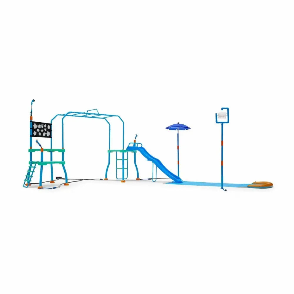 Plum Collection Water Park Blaster Course, Outdoor Splash Playset with Monkey Bars, Water Blasters and Sprinklers, Backyard Water Park for Kids 4+