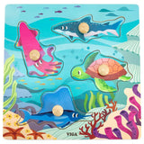 Viga Sea Animals, 4 Piece Knob Puzzle, Montessori Wooden Toy, Develops Sensory, Cognitive & Fine Motor Skills, Non-Toxic & Eco-friendly Kids Educational Toy, Suitable for Boys and Girls Aged 12M+