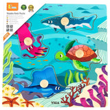 Viga Sea Animals, 4 Piece Knob Puzzle, Montessori Wooden Toy, Develops Sensory, Cognitive & Fine Motor Skills, Non-Toxic & Eco-friendly Kids Educational Toy, Suitable for Boys and Girls Aged 12M+
