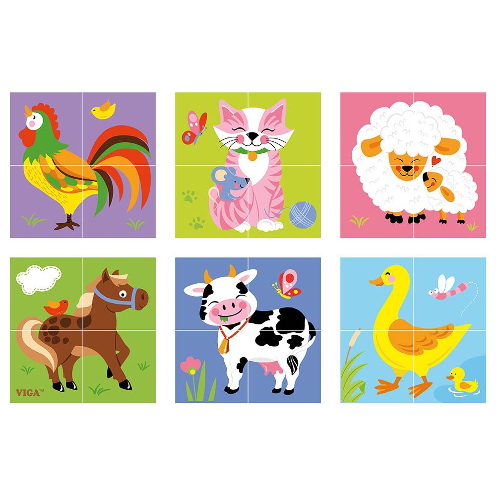 Viga Wild Animals, 6 Sided 2x2 Cube Puzzle, Montessori Wooden Toy, Develops Sensory, Cognitive & Fine Motor Skills, Non-Toxic & Eco-friendly Kids Educational Toy, Suitable for Boys and Girls Aged 2Y+