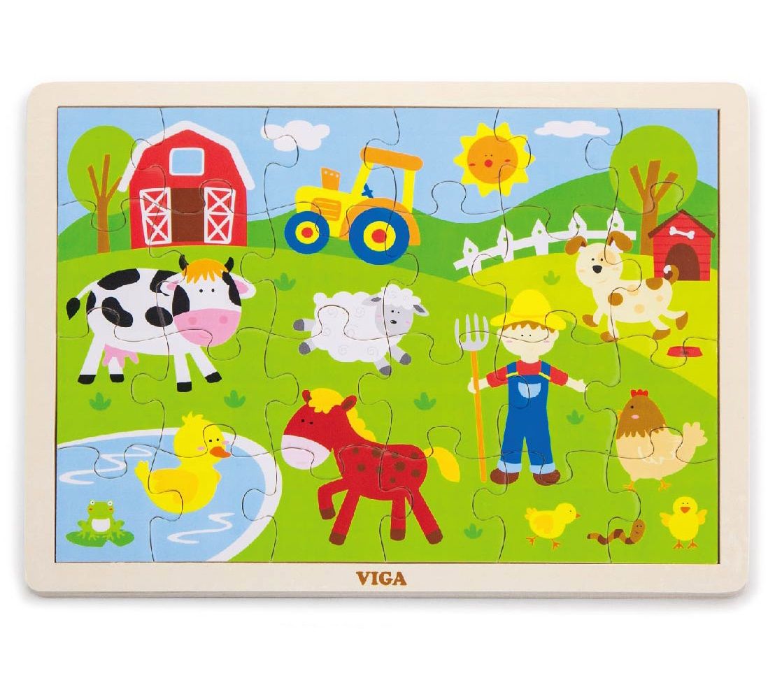 Viga Farm, 24 Piece Jigsaw Puzzle, Montessori Wooden Toy, Develops Sensory, Cognitive & Fine Motor Skills, Non-Toxic & Eco-friendly Kids Educational Toy, Suitable for Boys and Girls Aged 2Y+