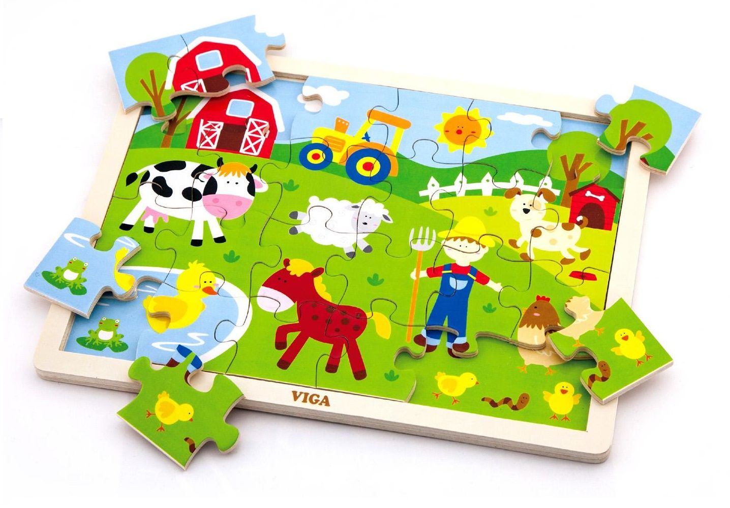 Viga Farm, 24 Piece Jigsaw Puzzle, Montessori Wooden Toy, Develops Sensory, Cognitive & Fine Motor Skills, Non-Toxic & Eco-friendly Kids Educational Toy, Suitable for Boys and Girls Aged 2Y+