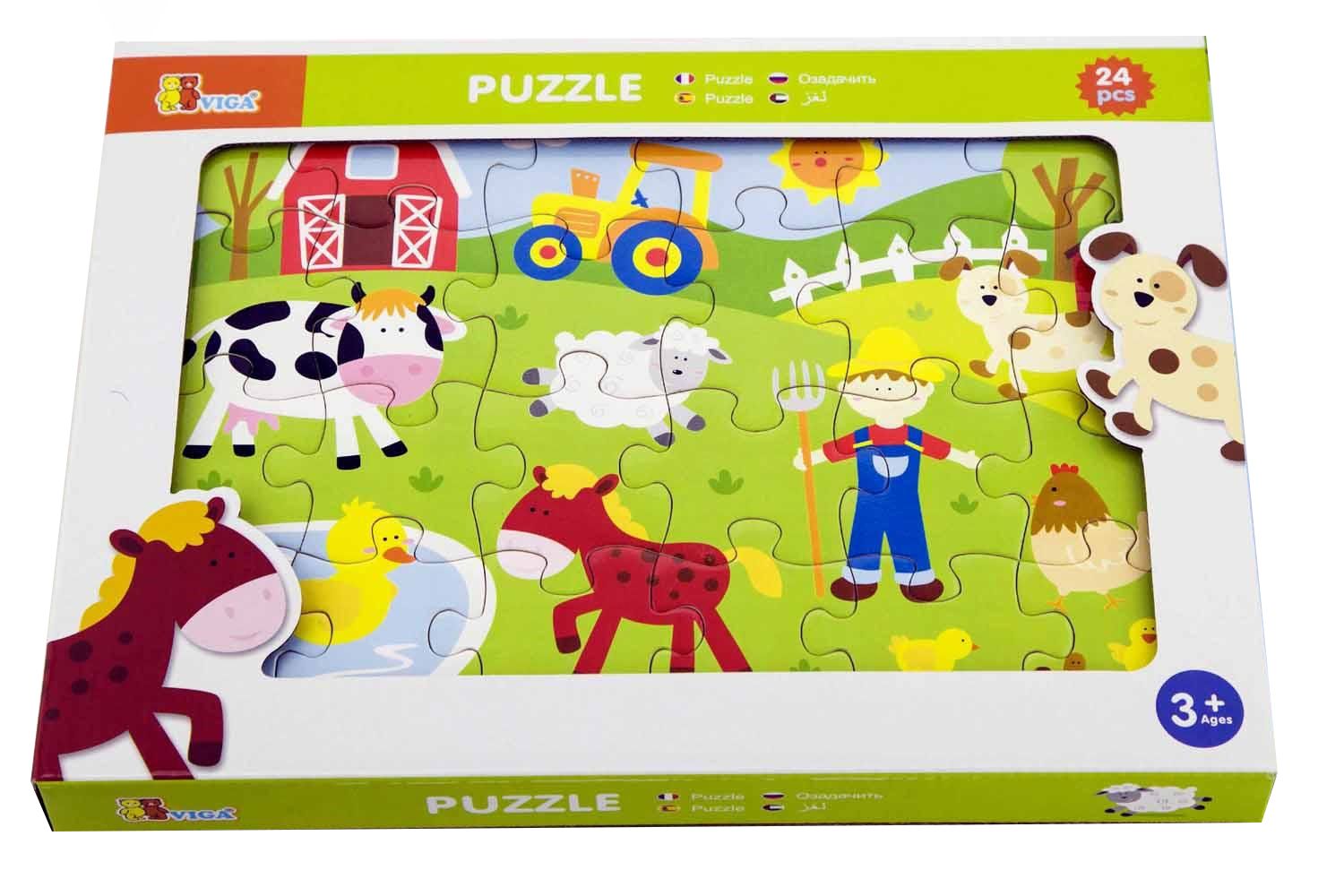 Viga Farm, 24 Piece Jigsaw Puzzle, Montessori Wooden Toy, Develops Sensory, Cognitive & Fine Motor Skills, Non-Toxic & Eco-friendly Kids Educational Toy, Suitable for Boys and Girls Aged 2Y+