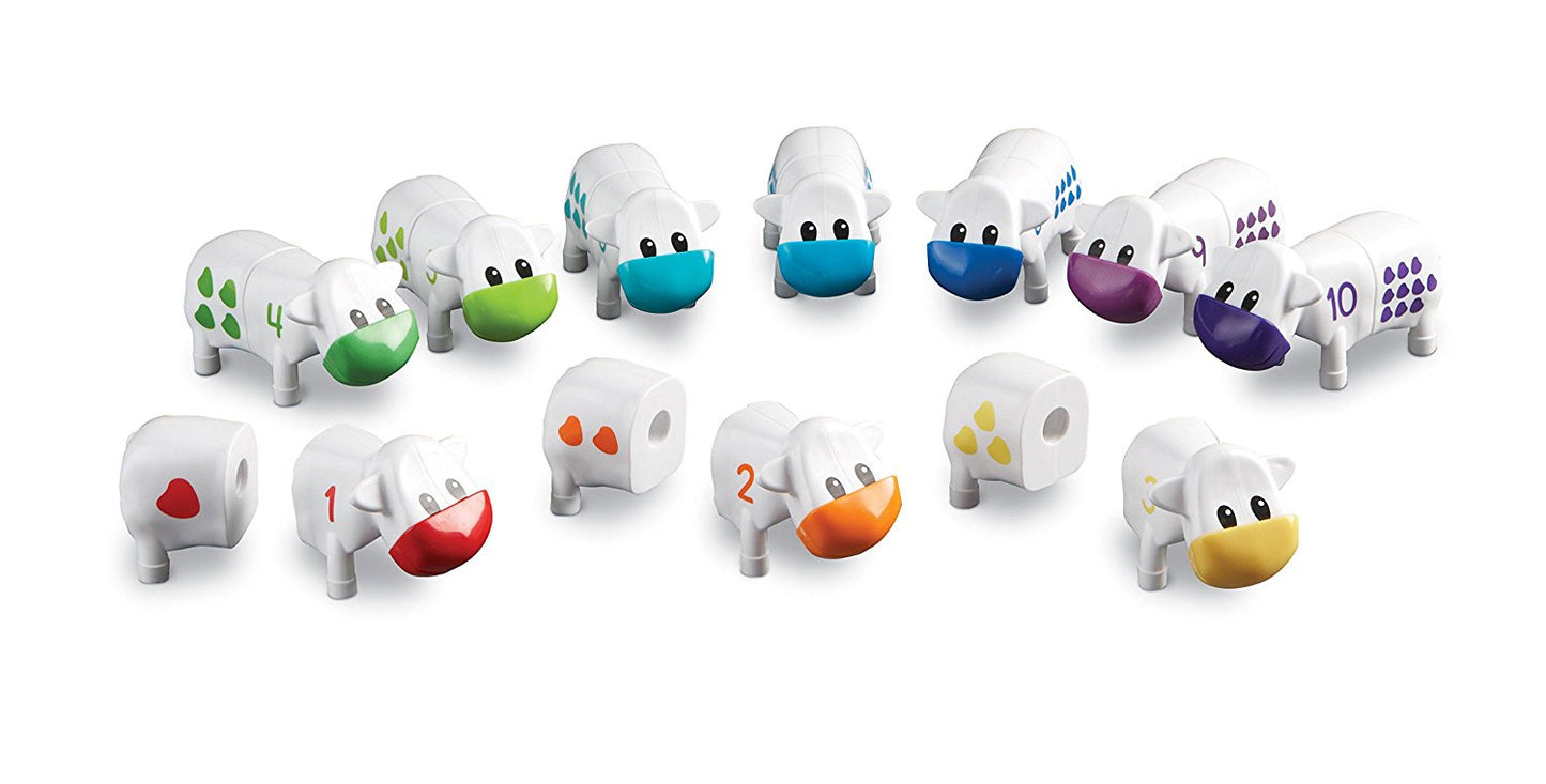 Learning Resources Snap-n-Learn Counting Cows, Early Math Toy for Toddlers with Number and Shape Matching, 10 Colorful Two-Piece Cows with Storage Tub, Ages 2+
