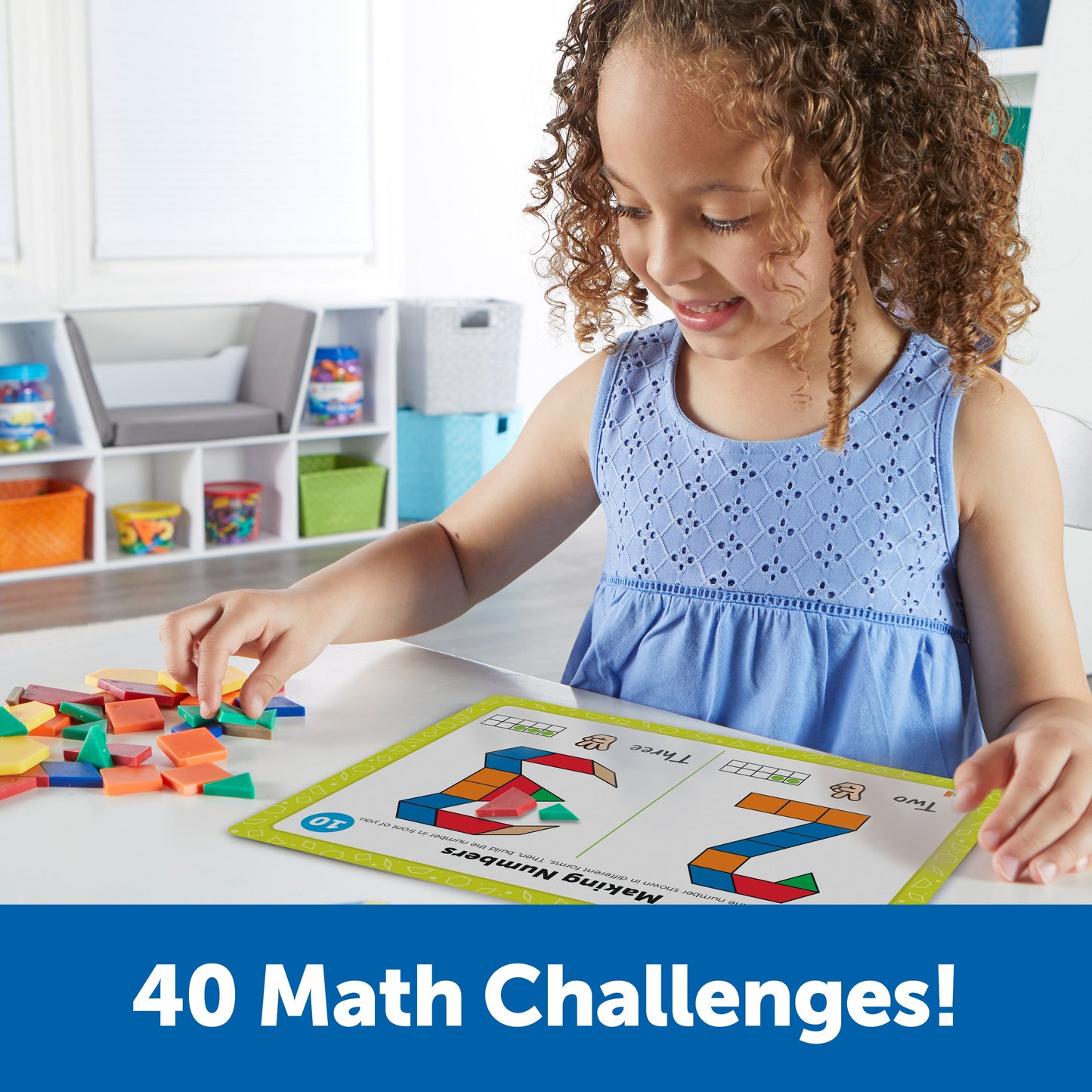 Learning Resources Pattern Block Math Activity Set, 124 Plastic Pattern Blocks, 20 Double-Sided Activity Cards, Hands-On Maths & STEM Learning, Ages 5+