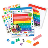 Learning Resources Rainbow Fraction Tiles with Tray, 51-Piece Colour-Coded Set, Visual and Hands-On Learning Tool for Fractions, Includes Activity Guide and Storage Tray