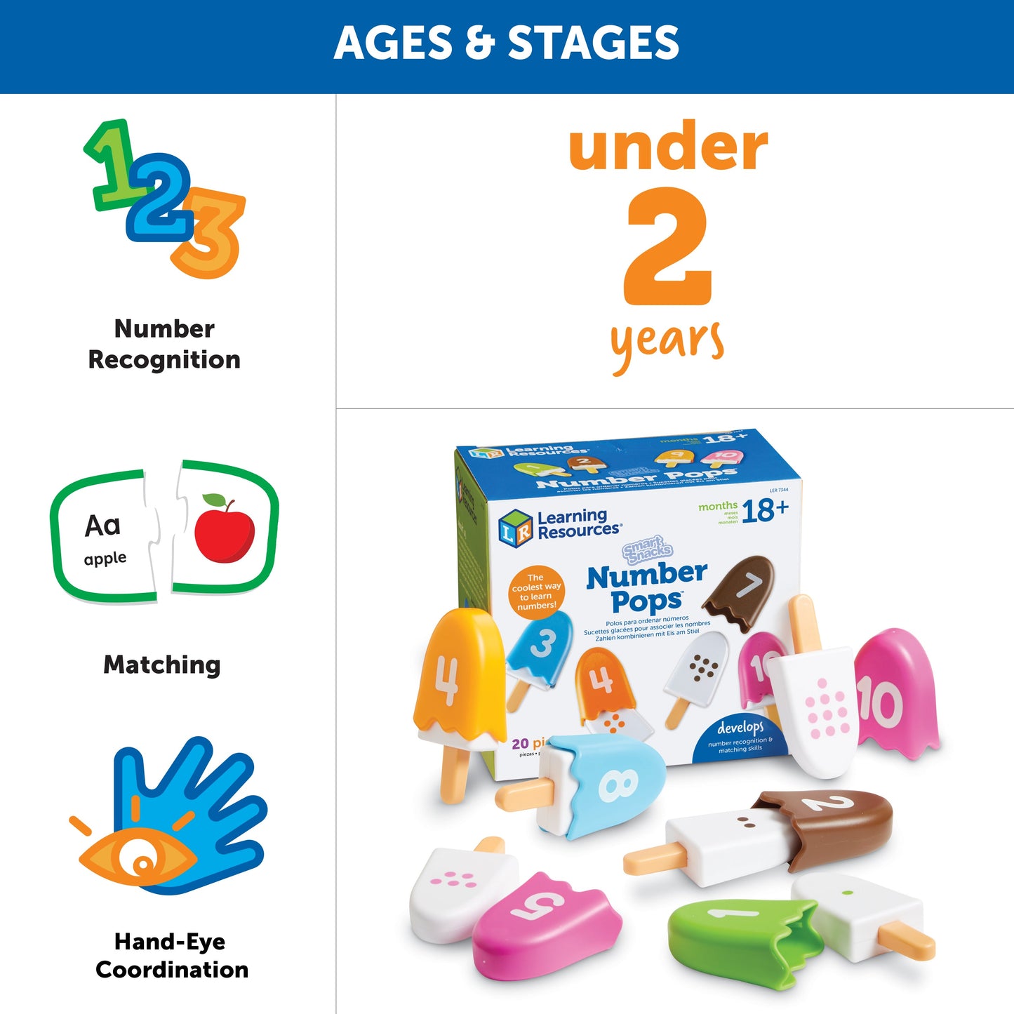 Learning Resources Smart Snacks Number Pops, Counting and Colour Recognition Toy Set for Toddlers Ages 2 and Up, Includes 10 Ice Cream Pops