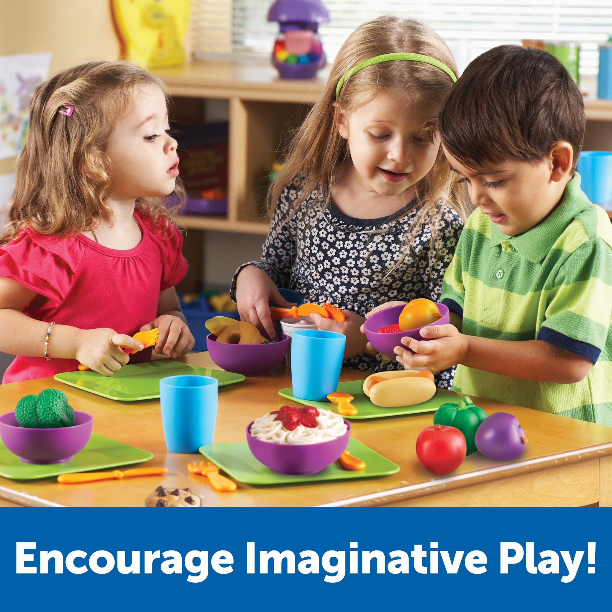 Learning Resources New Sprouts Classroom Play Food Set, 100-Piece Pretend Play Food, Soft & Chunky Plastic, Imaginative Role Play Toy, Develops Early Language & Social Skills, Ages 2+
