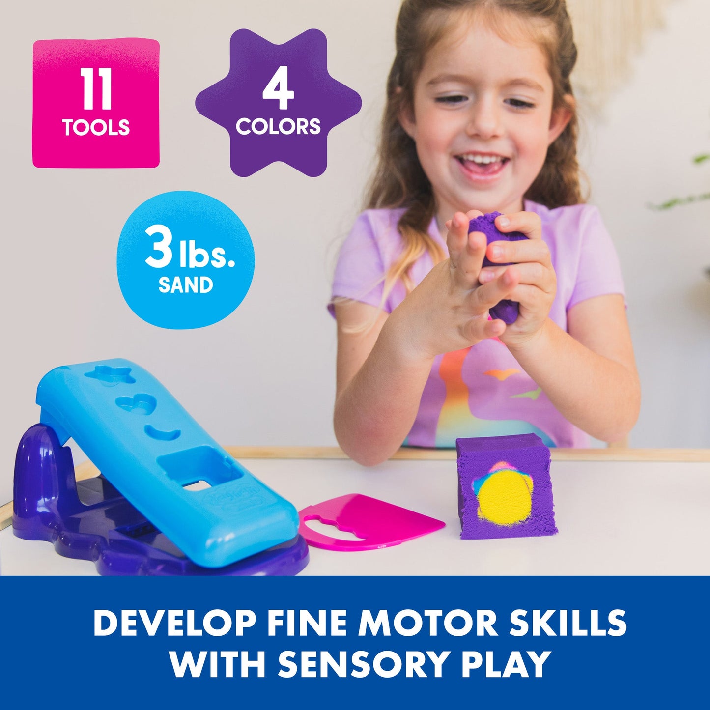 Learning Resources Playfoam Sand Magic Reveal, Sensory Play Sand Set with 4 Colours, 11 Tools & Design Station, Creative & Fine Motor Fun for Kids, Never Dries Out, Ages 3+