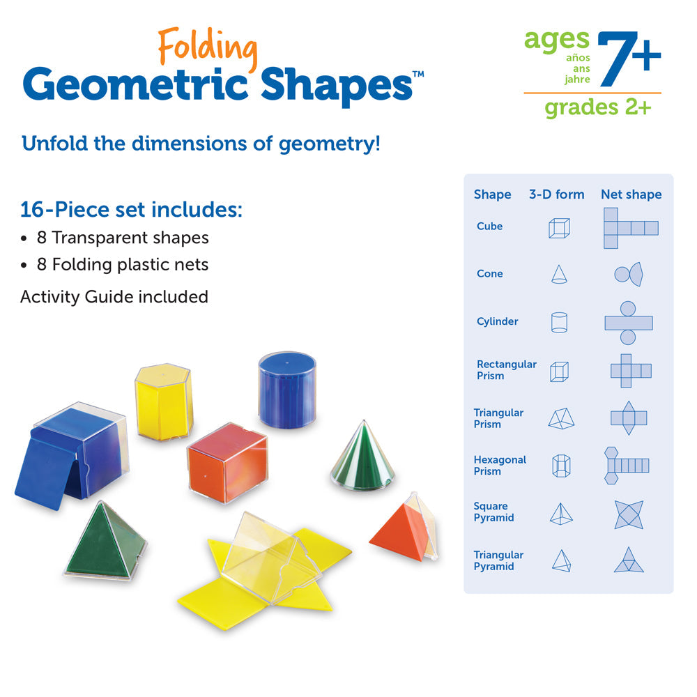 Learning Resources Folding Geometric Shapes, Set of 8, Ages 7+, Hands-On 3D Math Learning for Shapes & Symmetry