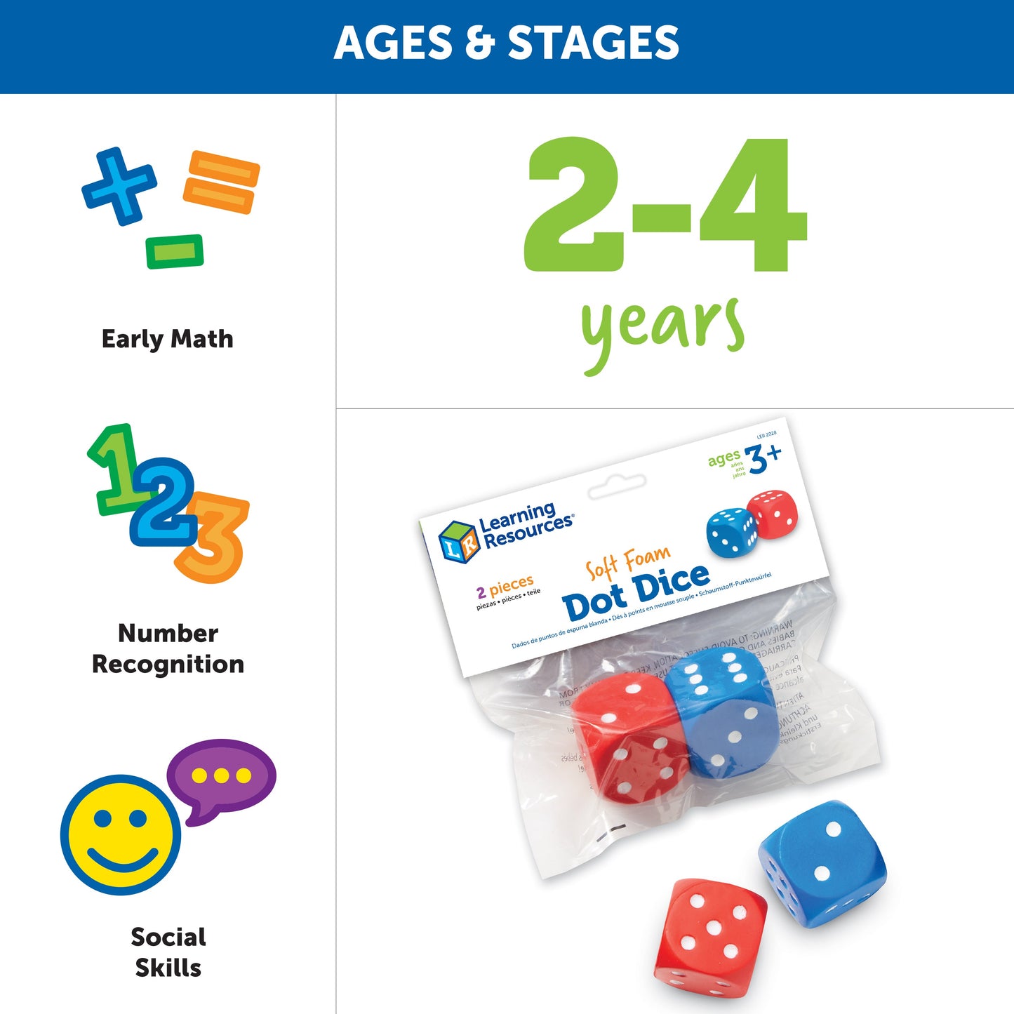 Learning Resources Giant Foam Dot Dice, Set of 2 Soft Dice for Group Maths Games, Ages 3+
