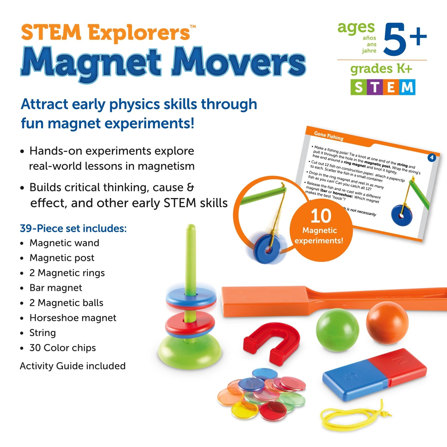 Learning Resources STEM Explorers Magnet Movers, Hands-On Magnetism Experiment Set for Kids, Ages 5+