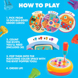 Learning Resources Design and Drill Creative Café, Fine Motor STEM Toy with Rivet Popper and Activity Cards, Portable Playset for Ages 3 Plus