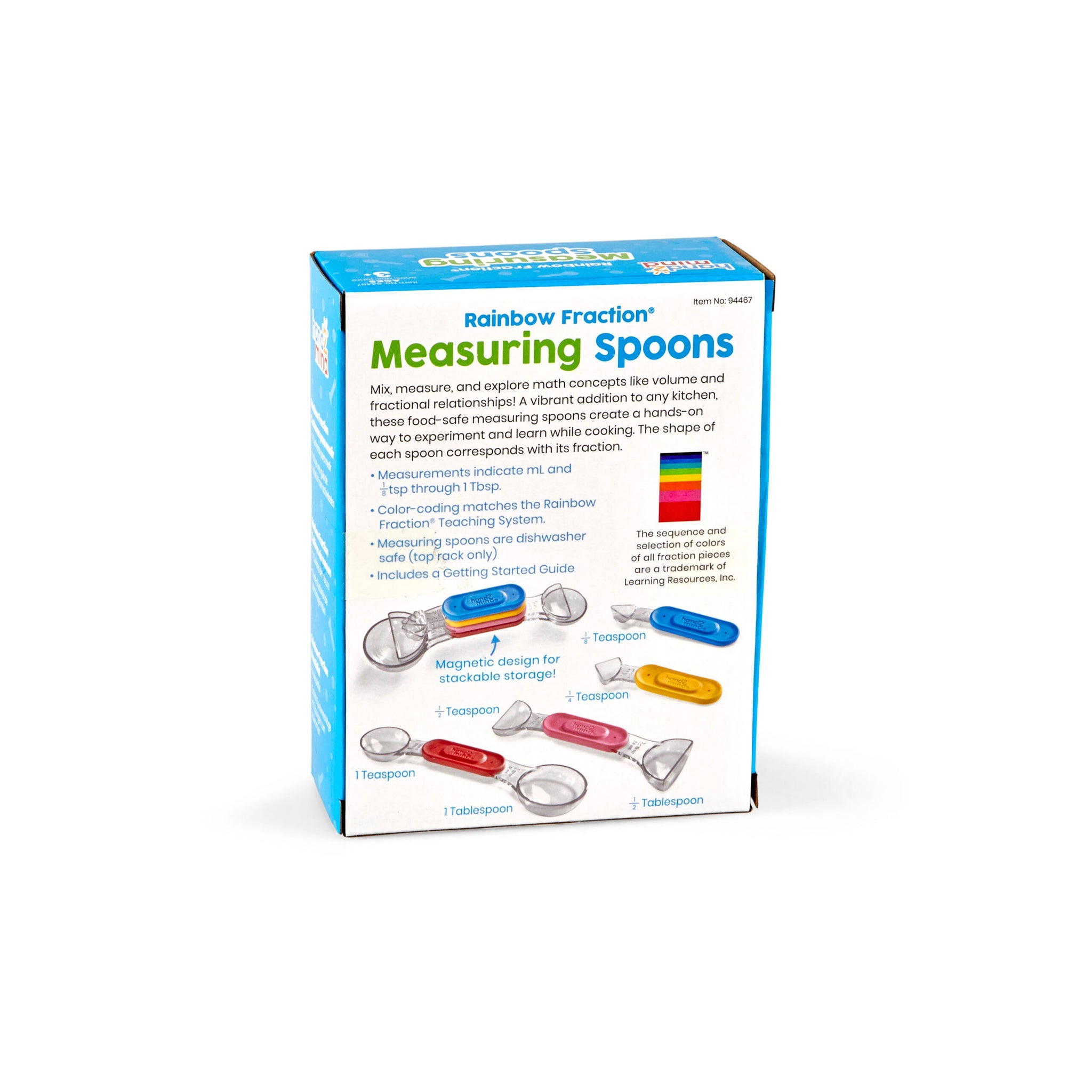 Learning Resources Rainbow Fraction Measuring Spoons, Set of 4 Magnetic, Colour-Coded Spoons, Food Safe, Dishwasher Safe, Ages 3+