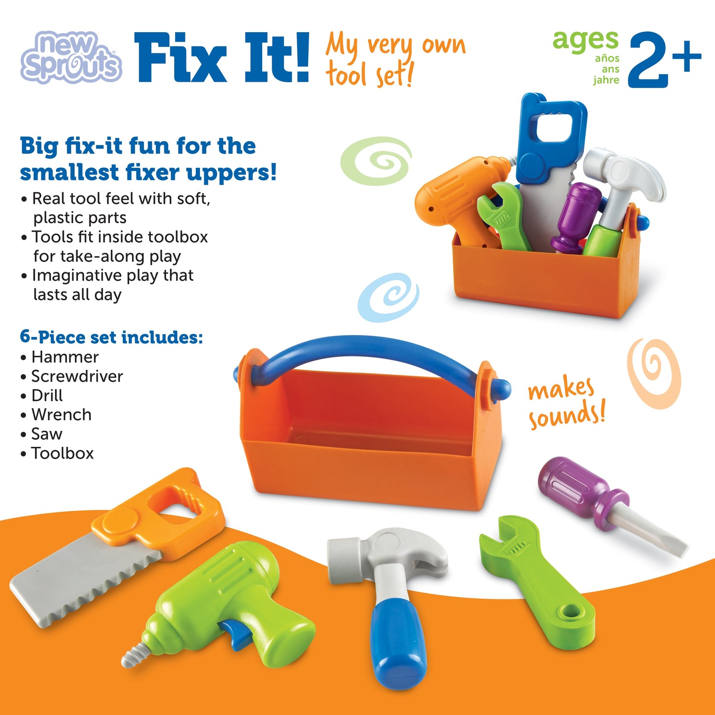 Learning Resources New Sprouts Fix It Tool Set Pretend Play Tools for Toddlers Ages 2 Plus