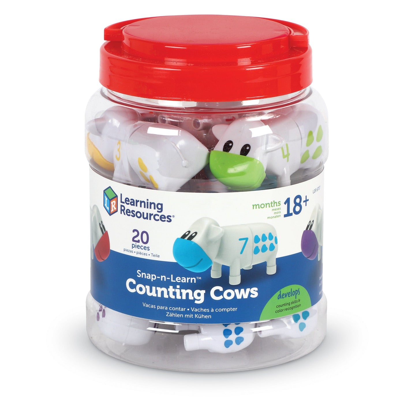 Learning Resources Snap-n-Learn Counting Cows, Early Math Toy for Toddlers with Number and Shape Matching, 10 Colorful Two-Piece Cows with Storage Tub, Ages 2+