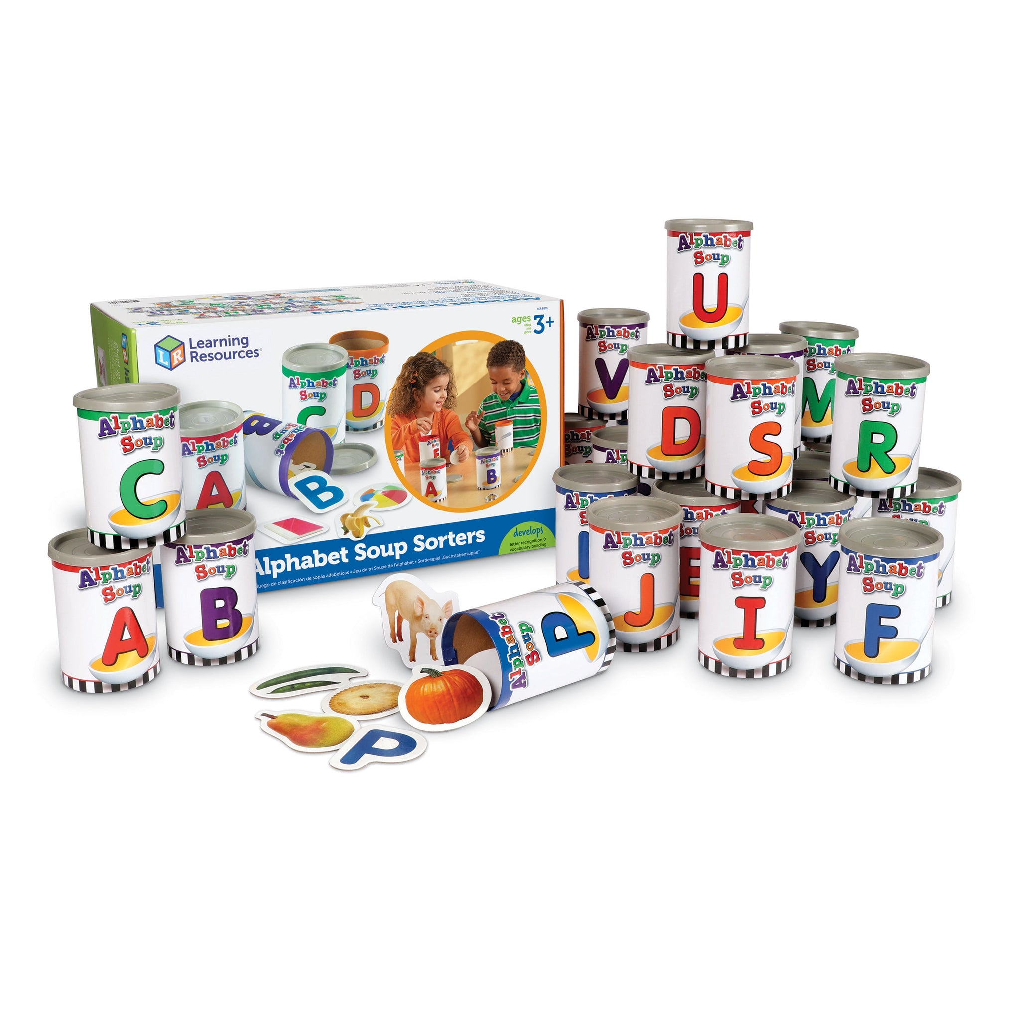 Learning Resources Alphabet Soup Sorters, Hands-On Alphabet & Literacy Learning Set, 208 Pieces, Ages 3+