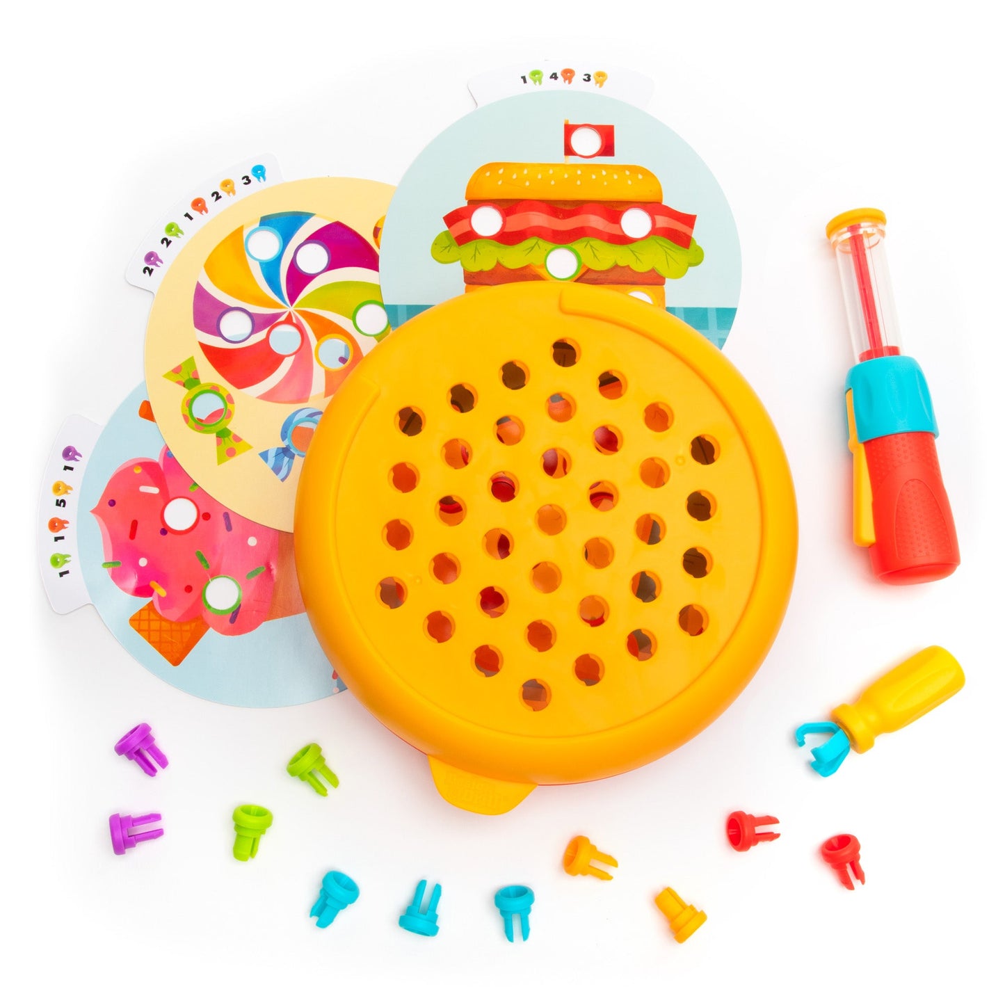 Learning Resources Design and Drill Creative Café, Fine Motor STEM Toy with Rivet Popper and Activity Cards, Portable Playset for Ages 3 Plus