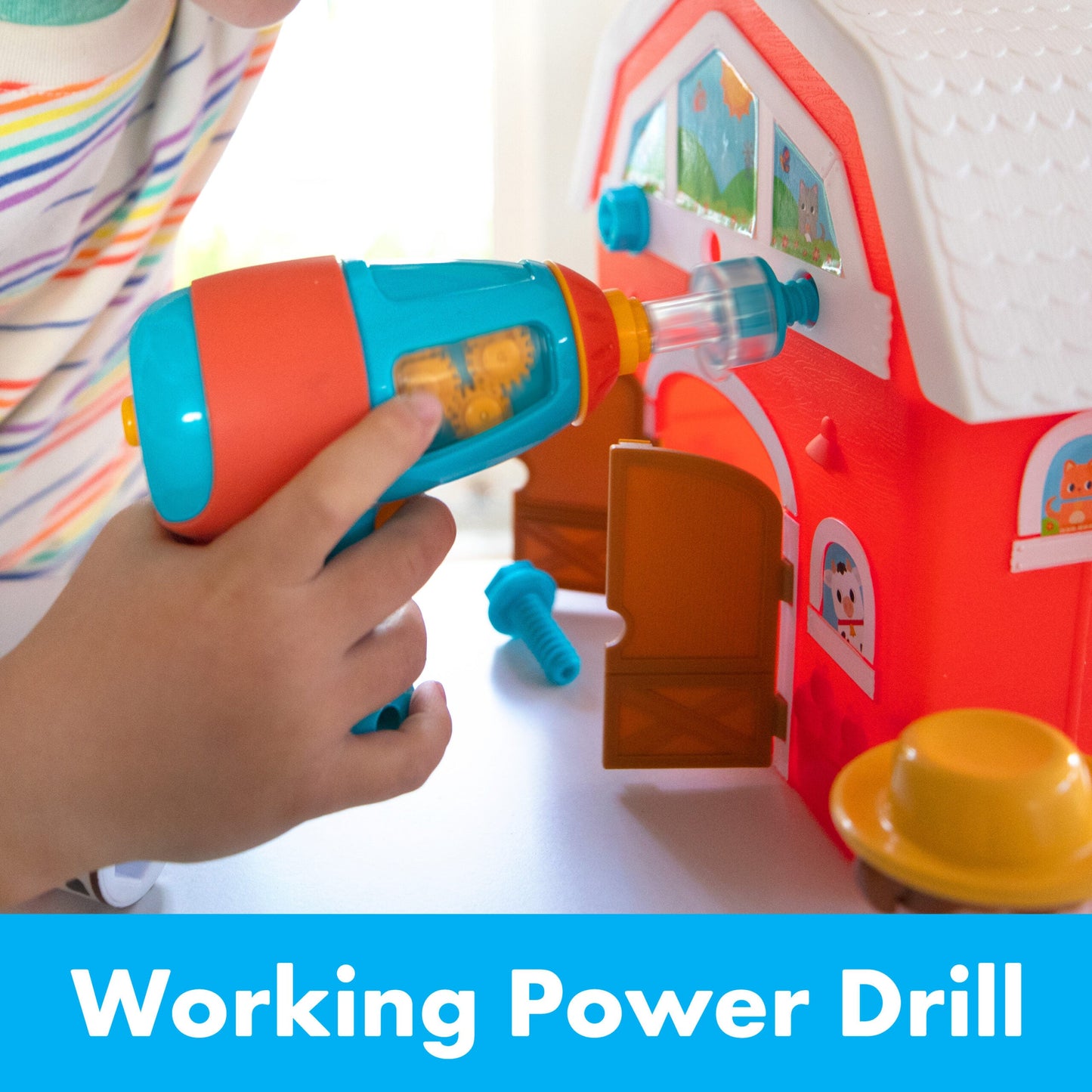 Learning Resources Design & Drill Bolt Buddies Barn, STEM Construction Toy with Kid-Safe Power Drill, Fine Motor Farm Playset for Ages 3+