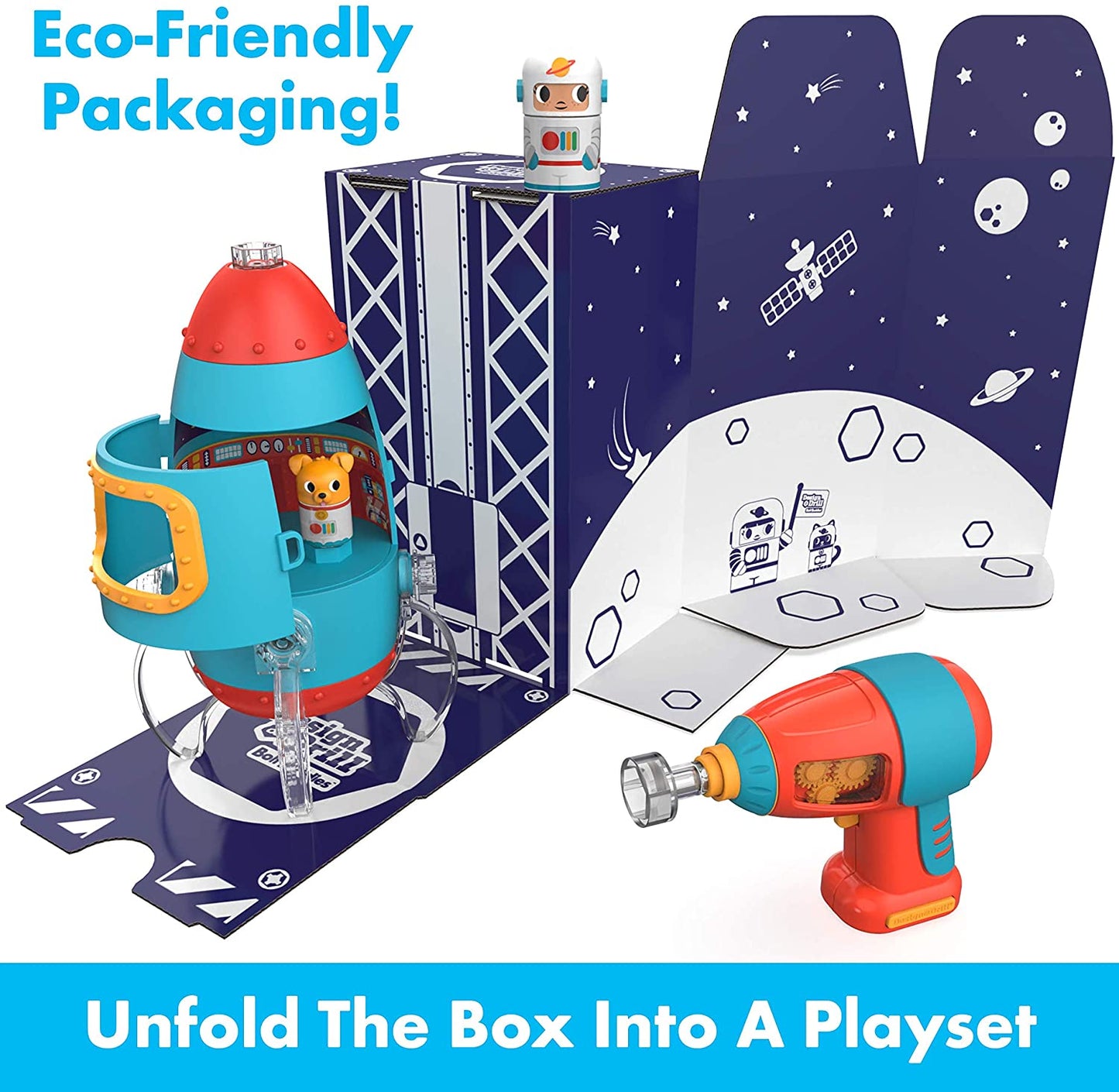 Learning Resources Design & Drill® Bolt Buddies® Rocket, Construction Toy with Kid-Safe Power Drill, Ages 3+