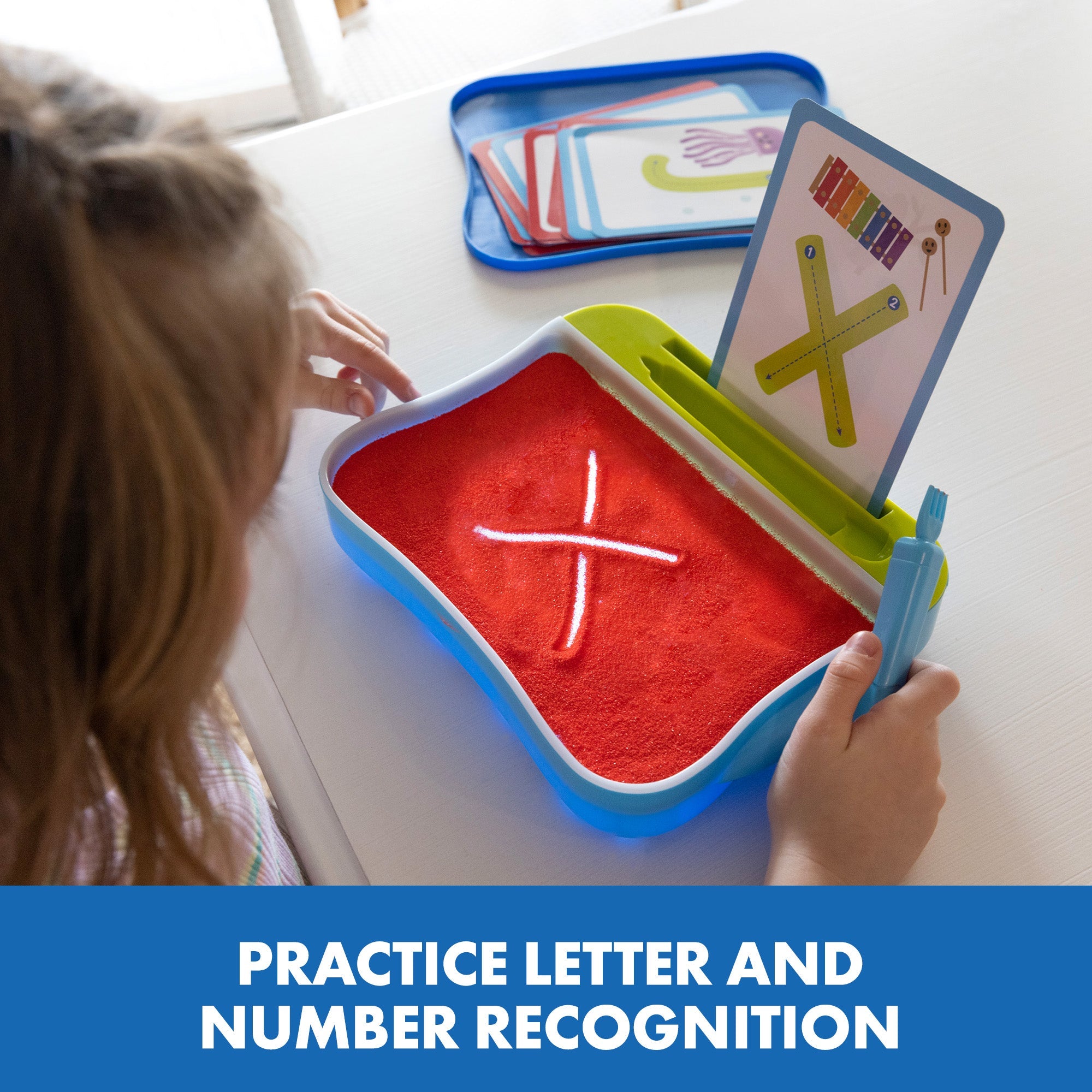 Learning Resources Light-Up Tracing Center, Sensory Writing Tray with Red Play Sand, Cards, and Stylus, Preschool Fine Motor and Pre-Writing Toy for Ages 3+