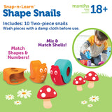 Learning Resources Snap-n-Learn Shape Snails, 20 Piece Toddler Educational Toy Set, Teaches Shapes, Numbers and Colours, Ages 18 Months+
