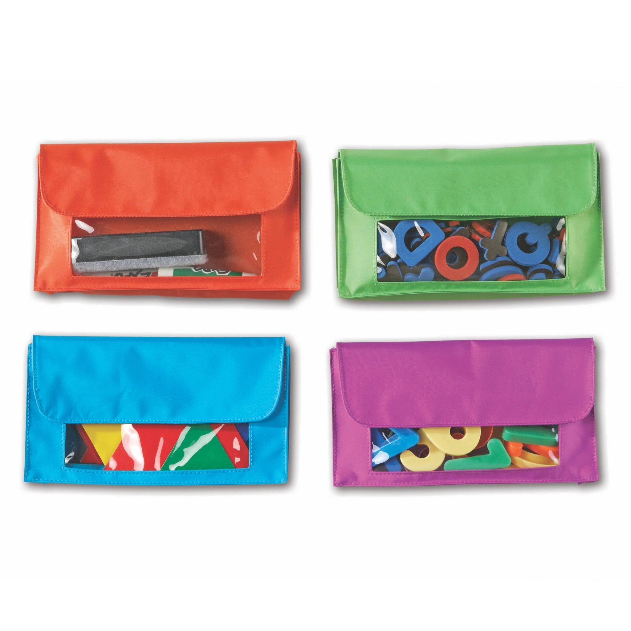 Learning Resources Magnetic Storage Pockets (Set of 4), Easy-to-Use Classroom Organizer, Attaches to Magnetic Surfaces, Holds Up to 350g, Clear Plastic Window for Easy Identification, Multi-Color Set