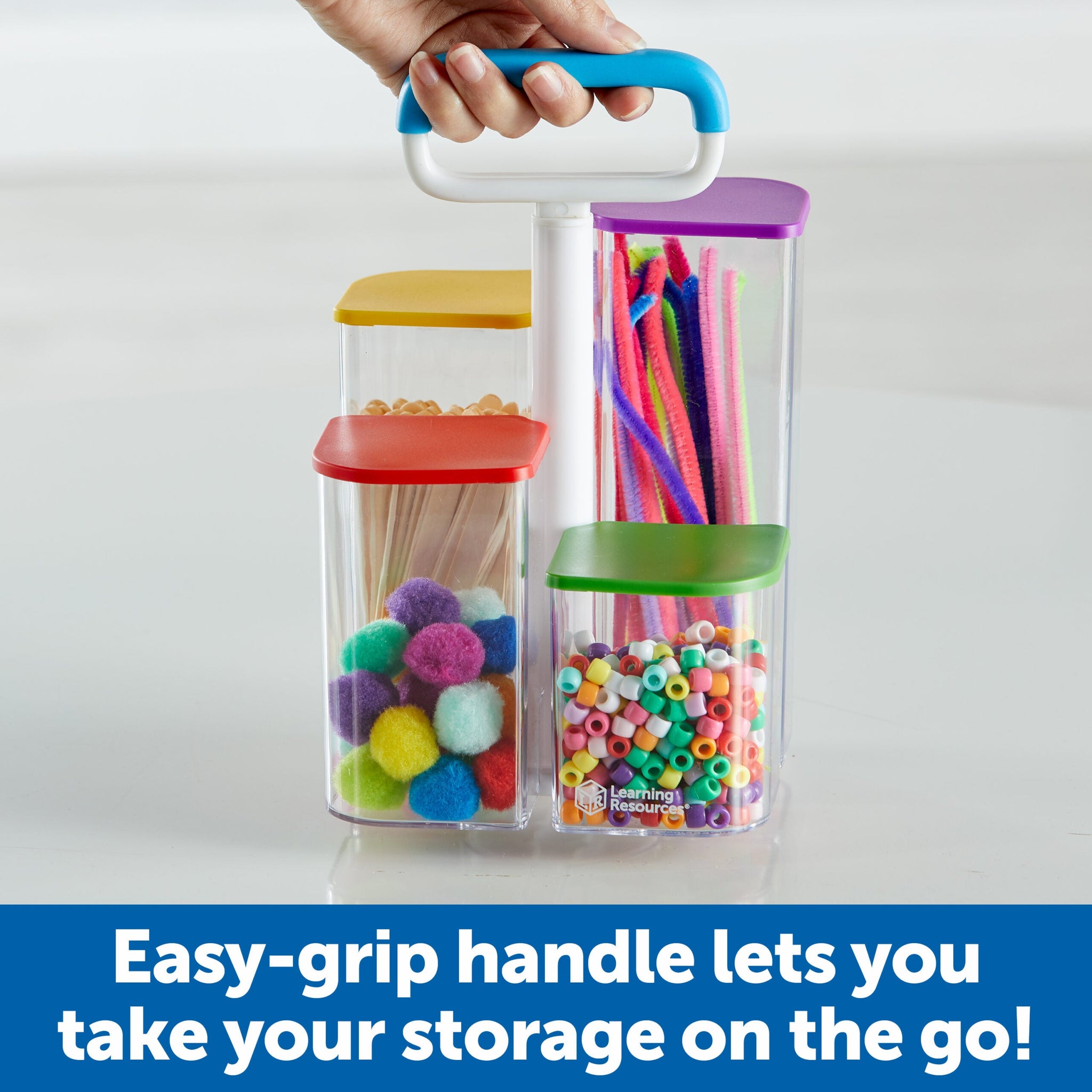 Learning Resources Create-a-Space See-Thru Storage Caddy, Portable Organiser with 4 Clear Bins and Colourful Lids, Ideal for Art Supplies, Classroom, or Kitchen Storage